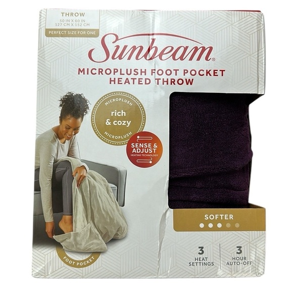 Sunbeam Microplush Foot Pocket Heated Throw Sense & Adjust Heating Technology - Picture 1 of 11